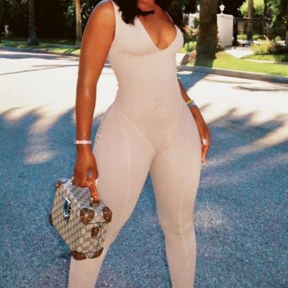 NUDE JUMPSUIT W/ FRONT SLITS SZ SMALL - Picture 3 of 8